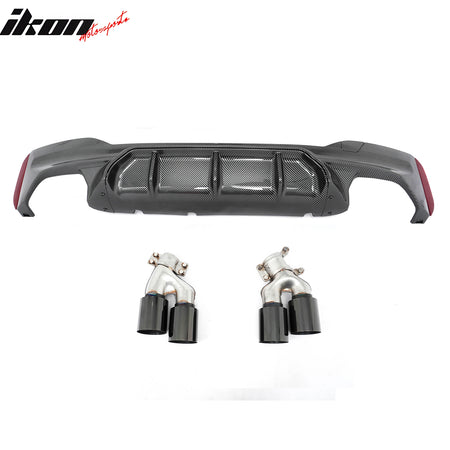 Fits 17-20 BMW G30 Competition Style Rear Diffuser CF Print + Black Exhaust Tip
