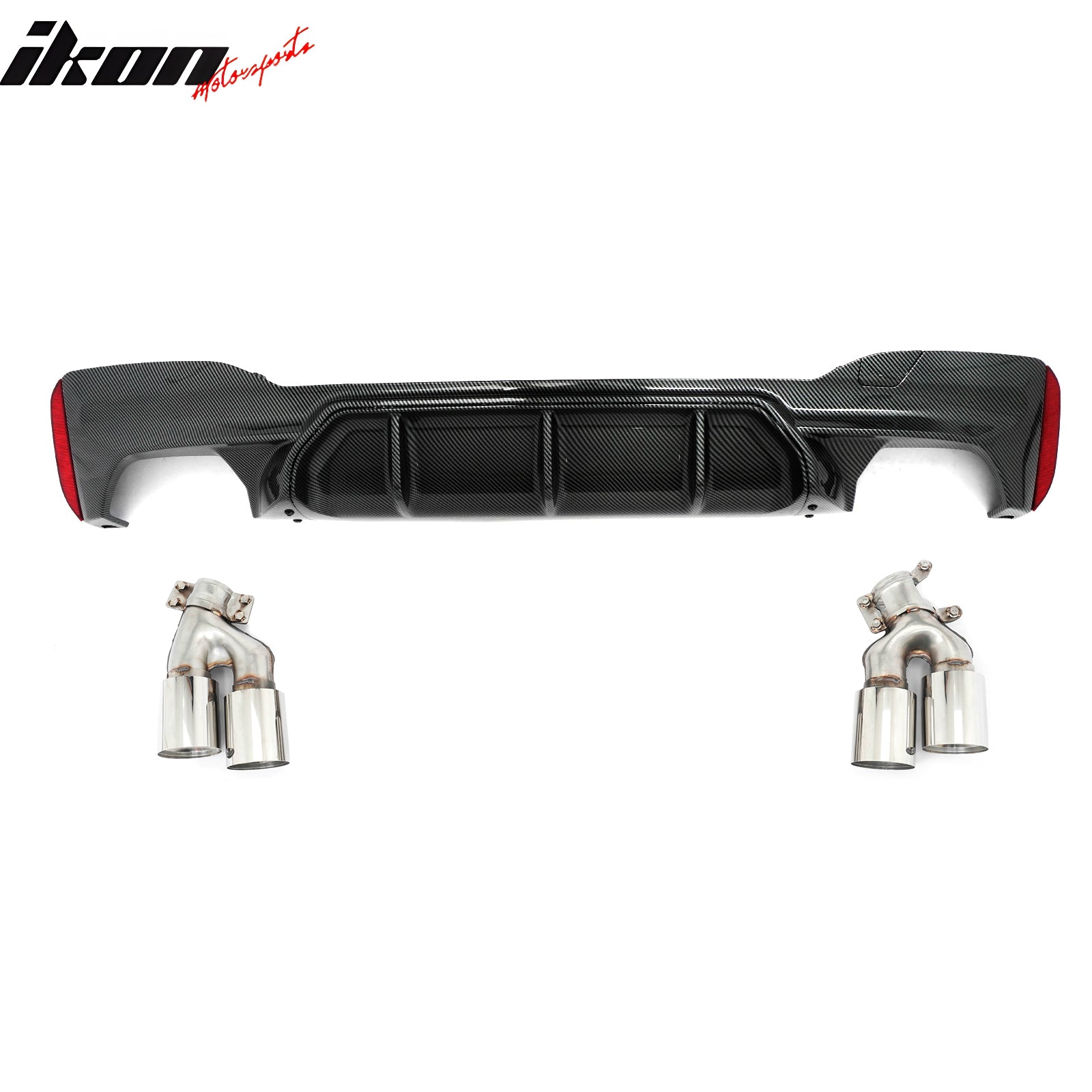 Fits 17-20 BMW G30 Competition Style Rear Diffuser CF Print + Silver Exhaust Tip