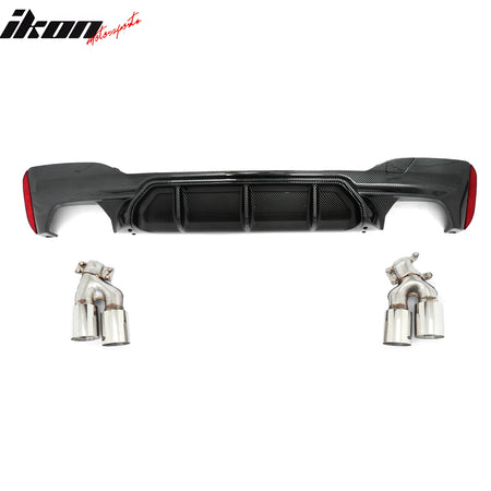 Fits 17-20 BMW G30 Competition Style Rear Diffuser CF Print + Silver Exhaust Tip