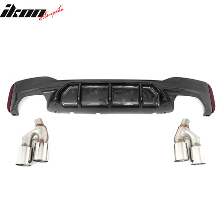 Fits 21-23 BMW G30 Competition Style Rear Diffuser CF Print + Silver Exhaust Tip