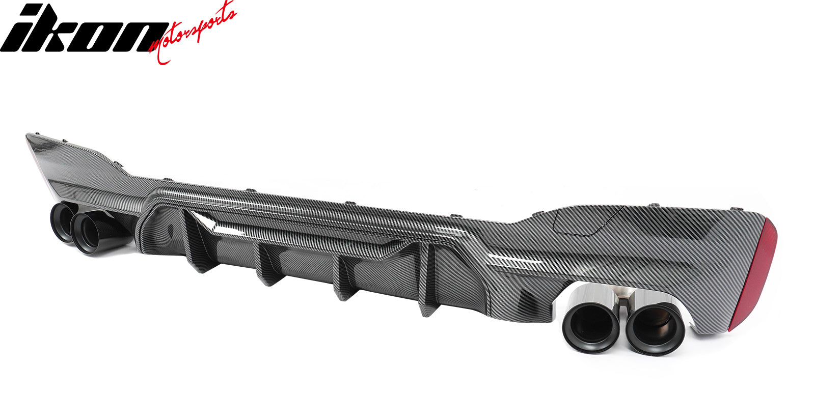 IKON MOTORSPORTS Rear Diffuser w/ Black Quad Exhaust, Compatible with 2021-2023 BMW 5 Series G30 LCI M Sport, M5 M-Perfermance Style Carbon Fiber Print PP Bumper Valance Spoiler Fin, 3PCS