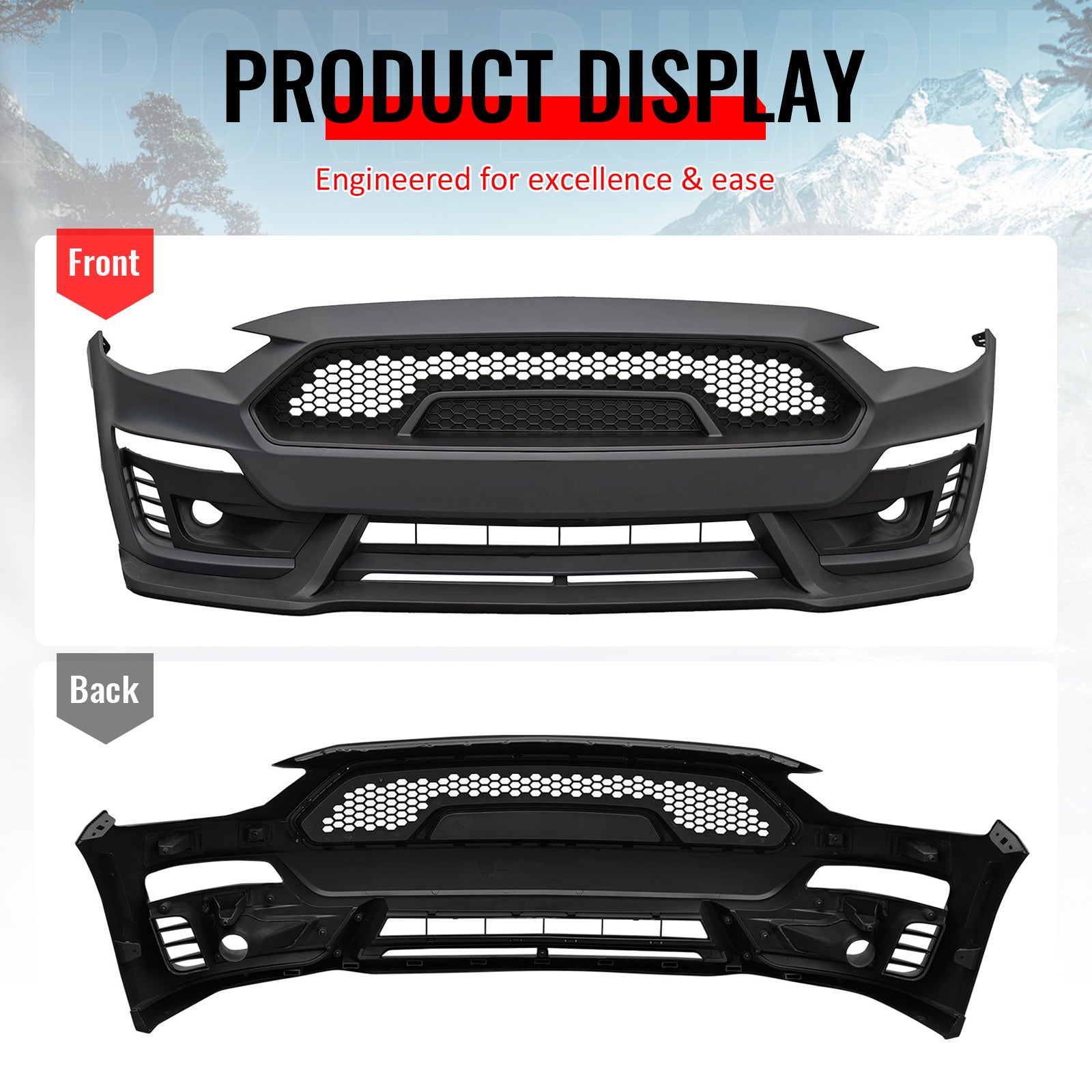 Fits 18-23 Mustang Front Bumper Cover Shelby Super Snake Style with Matte Grille