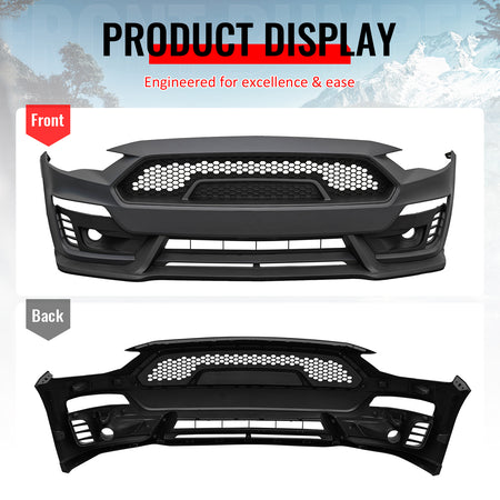 Fits 18-23 Mustang Front Bumper Cover Shelby Super Snake Style with Matte Grille