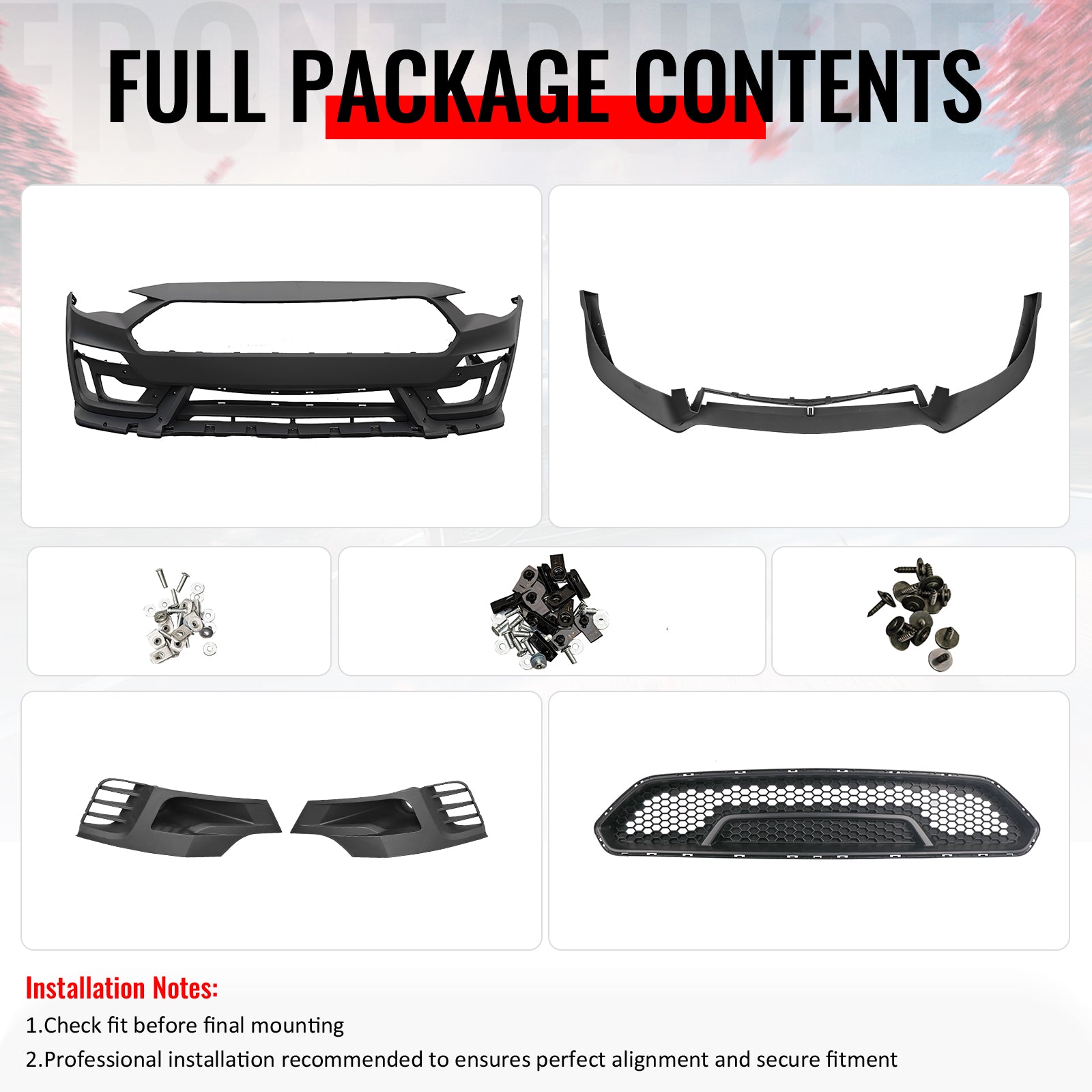 Fits 18-23 Mustang Front Bumper Cover Shelby Super Snake Style with Matte Grille