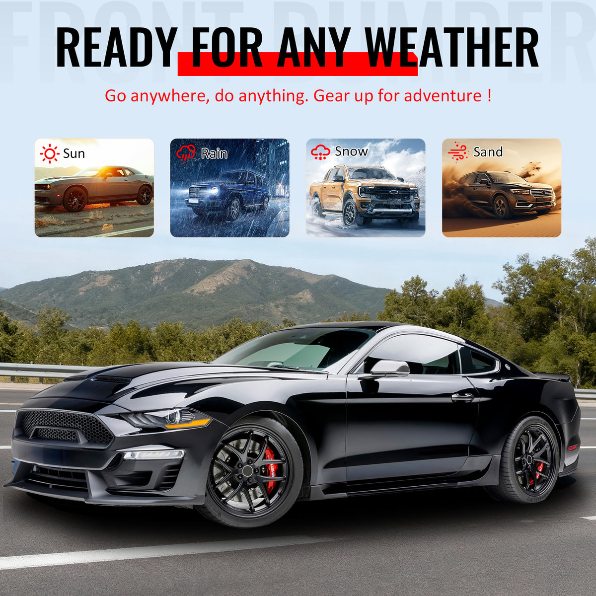 Fits 18-23 Mustang Front Bumper Cover Shelby Super Snake Style with Matte Grille