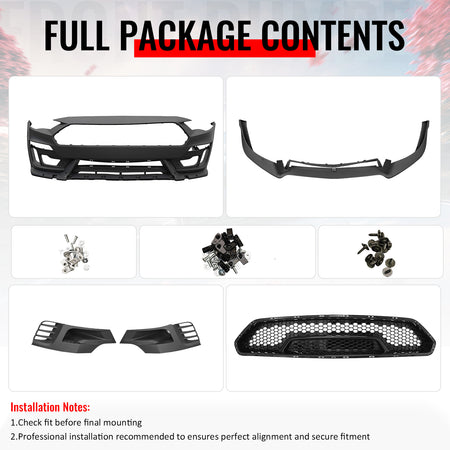 Fits 18-23 Mustang Front Bumper Cover Shelby Super Snake Style with Gloss Grille