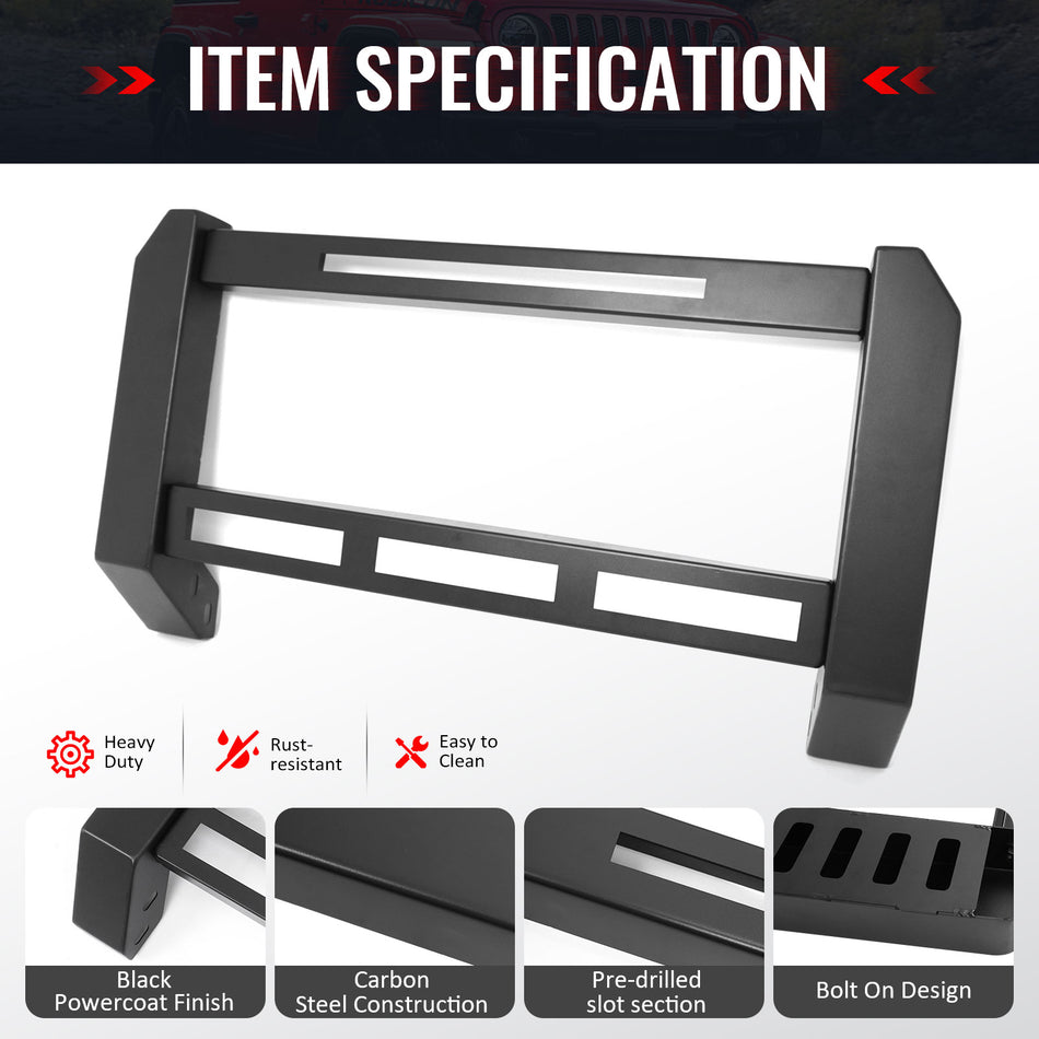 IKON MOTORSPORTS Bull Bar, Compatible with 2009-2014 Ford F-150 F150, Textured Black Steel Aluminum Front Bumper Brush Push Grille Guard W/ License Plate Mounting Bracket, Exterior Accessories
