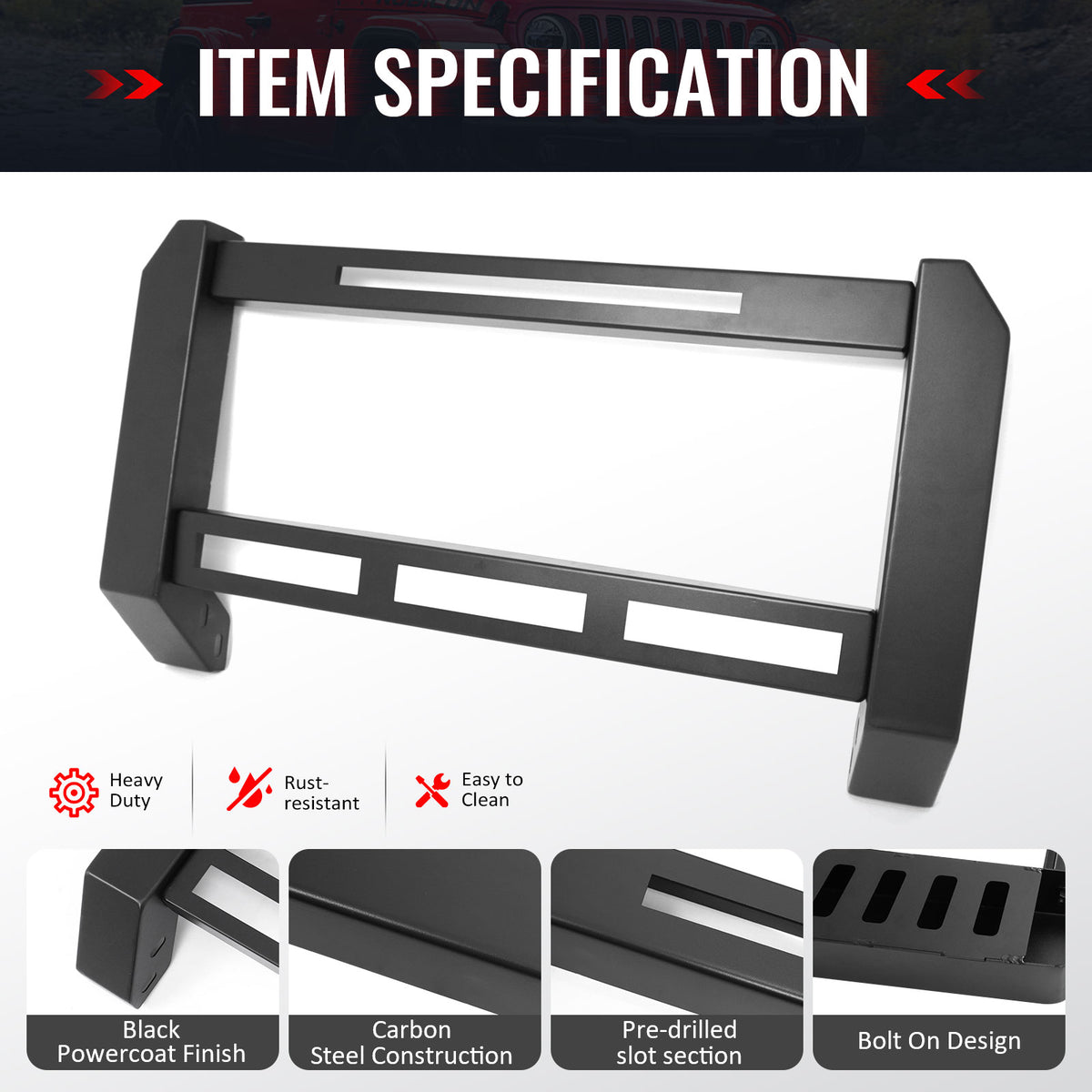 IKON MOTORSPORTS Bull Bar, Compatible with 2015-2020 Ford F-150 F150, Textured Black Steel Aluminum Front Bumper Brush Push Grille Guard W/ License Plate Mounting Bracket, Exterior Accessories