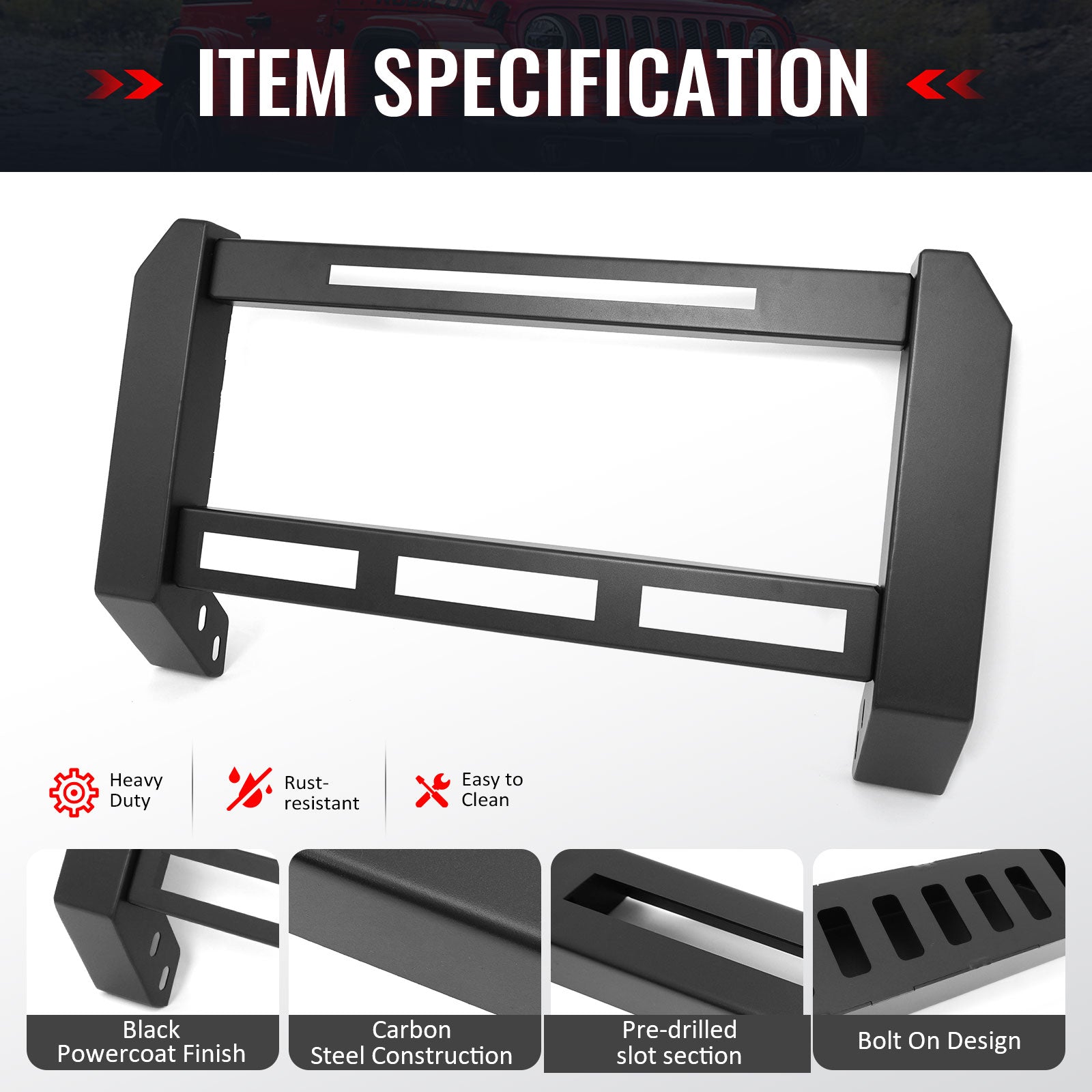 IKON MOTORSPORTS Bull Bar, Compatible with 2018-2025 Jeep Wrangler JL & 2020-2025 Gladiator JT, Textured Black Steel Aluminum Front Bumper Brush Push Grille Guard W/ License Plate Mounting Bracket