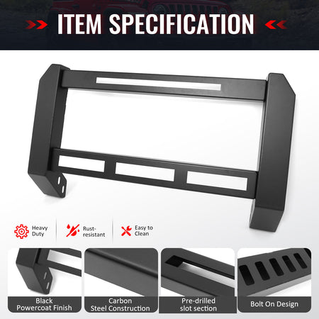 IKON MOTORSPORTS Bull Bar, Compatible with 2018-2025 Jeep Wrangler JL & 2020-2025 Gladiator JT, Textured Black Steel Aluminum Front Bumper Brush Push Grille Guard W/ License Plate Mounting Bracket