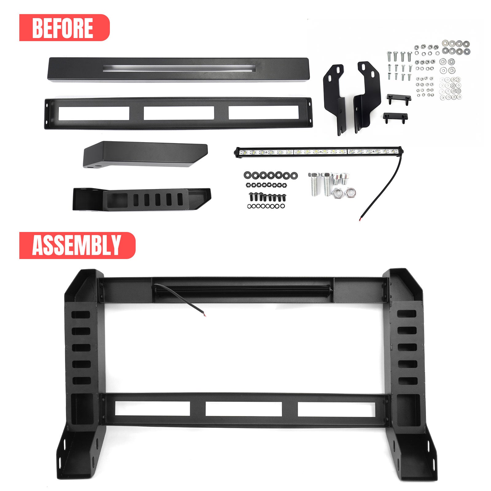 Fits 09-14 Ford F-150 Bull Bar Front Brush Push Bumper Grille Guard W/LED Light