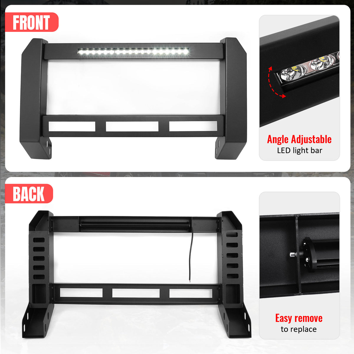 Fits 18-25 Jeep Wrangler JL 20-25 Gladiator JT Bull Bar Grille Guard W/LED Light