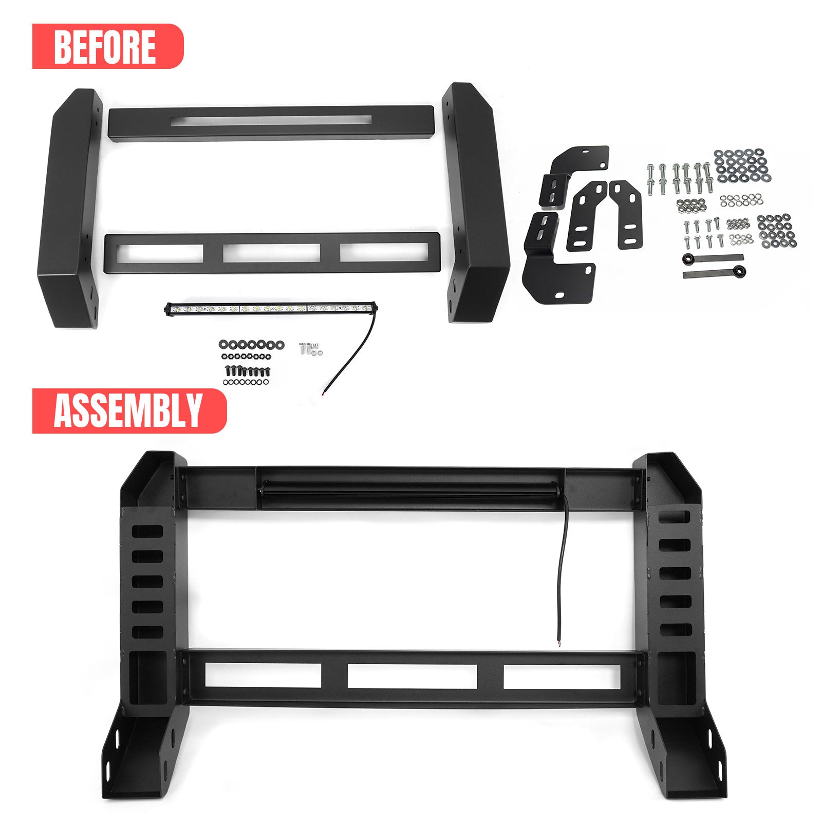 Fits 18-25 Jeep Wrangler JL 20-25 Gladiator JT Bull Bar Grille Guard W/LED Light