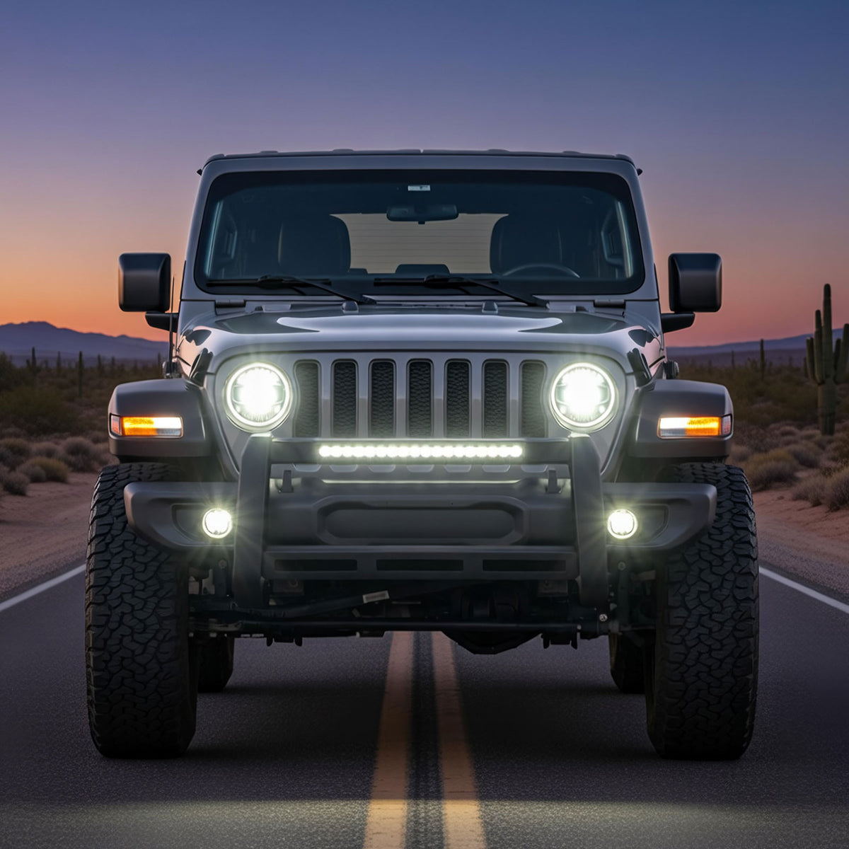 Fits 18-25 Jeep Wrangler JL 20-25 Gladiator JT Bull Bar Grille Guard W/LED Light