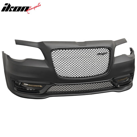 For 15-23 Chrysler 300 SRT Style Front Bumper Cover Fog Light Matte Black Grille