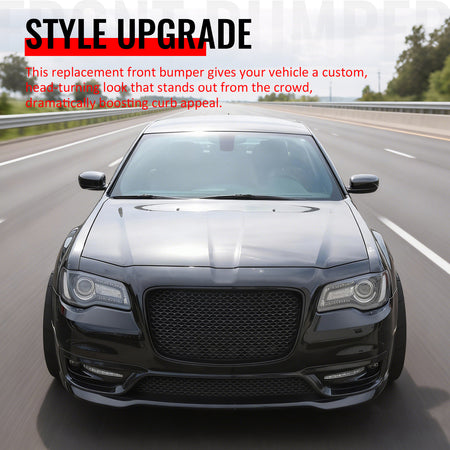 For 15-23 Chrysler 300 SRT Style Front Bumper Cover Fog Light Gloss Black Grille