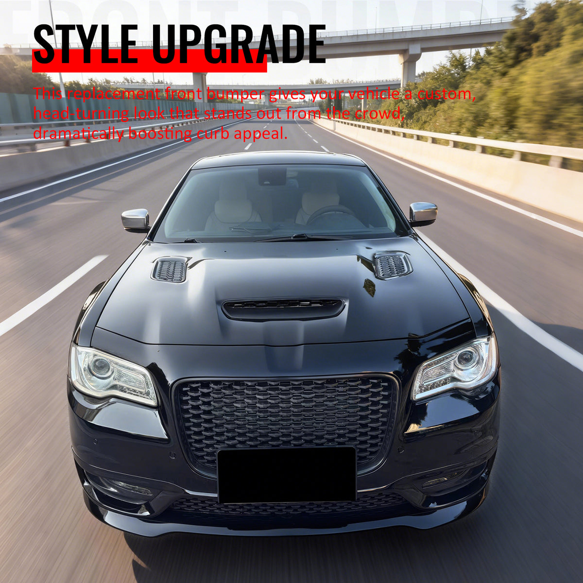 For 15-23 Chrysler 300 Sport Style Front Bumper Cover w/ Fog Lights Matte Grille