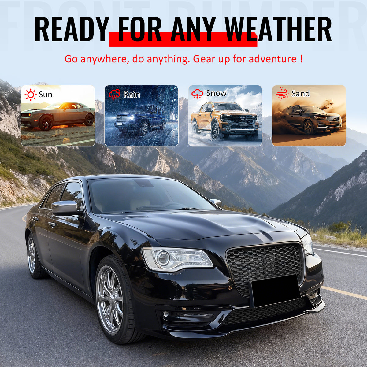 For 15-23 Chrysler 300 Sport Style Front Bumper Cover w/ Fog Lights Matte Grille