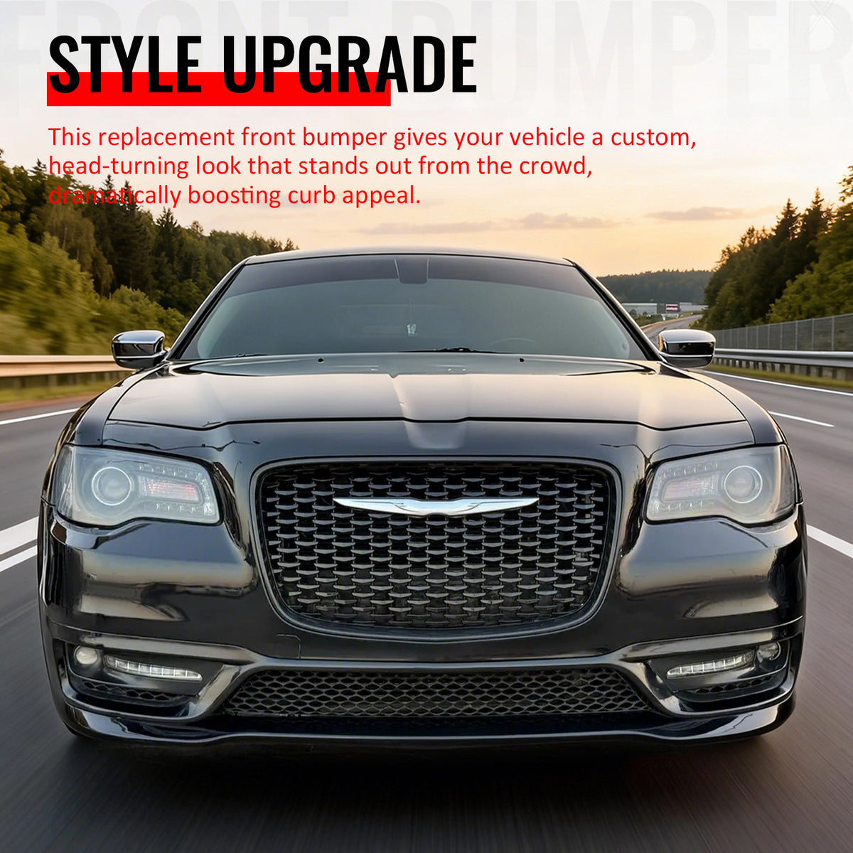 Fits 15-23 Chrysler 300 300S Style Front Bumper Cover w/ Fog Lights Matte Grille