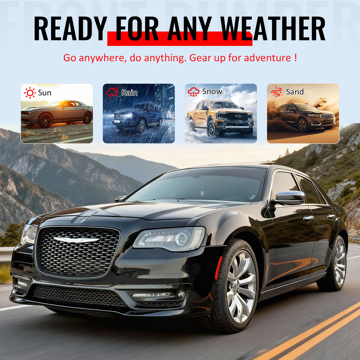 Fits 15-23 Chrysler 300 300S Style Front Bumper Cover w/ Fog Lights Matte Grille