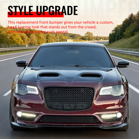 Fits 15-23 Chrysler 300 SRT Style Front Bumper Cover Fog Lights Gloss Grille/Lip