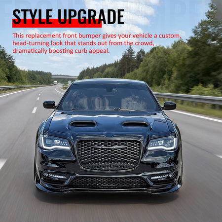 For 15-23 Chrysler 300 Sport Style Front Bumper Cover Fog Light Gloss Grille/Lip