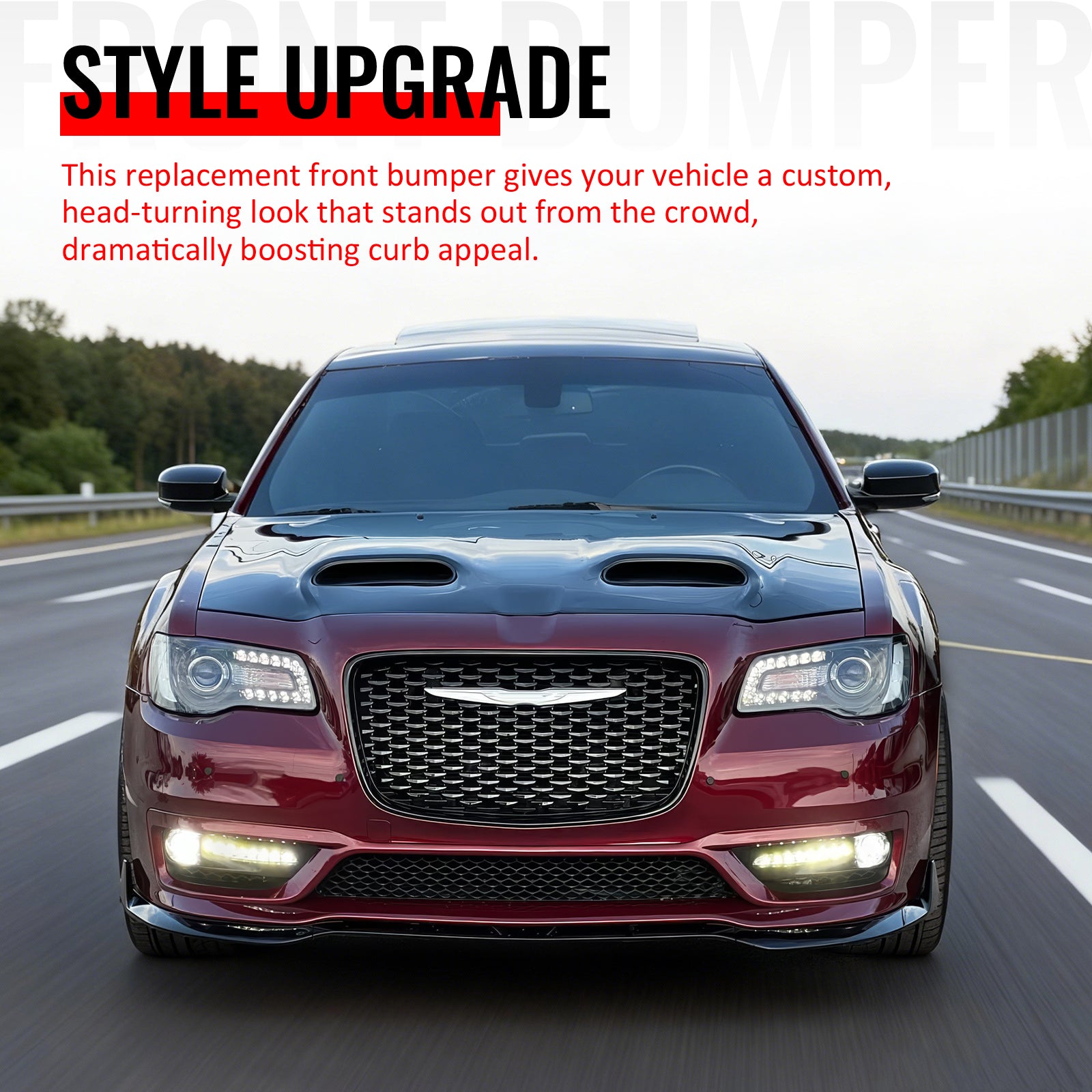 For 15-23 Chrysler 300 300S Style Front Bumper Cover Fog Lights Gloss Grille/Lip