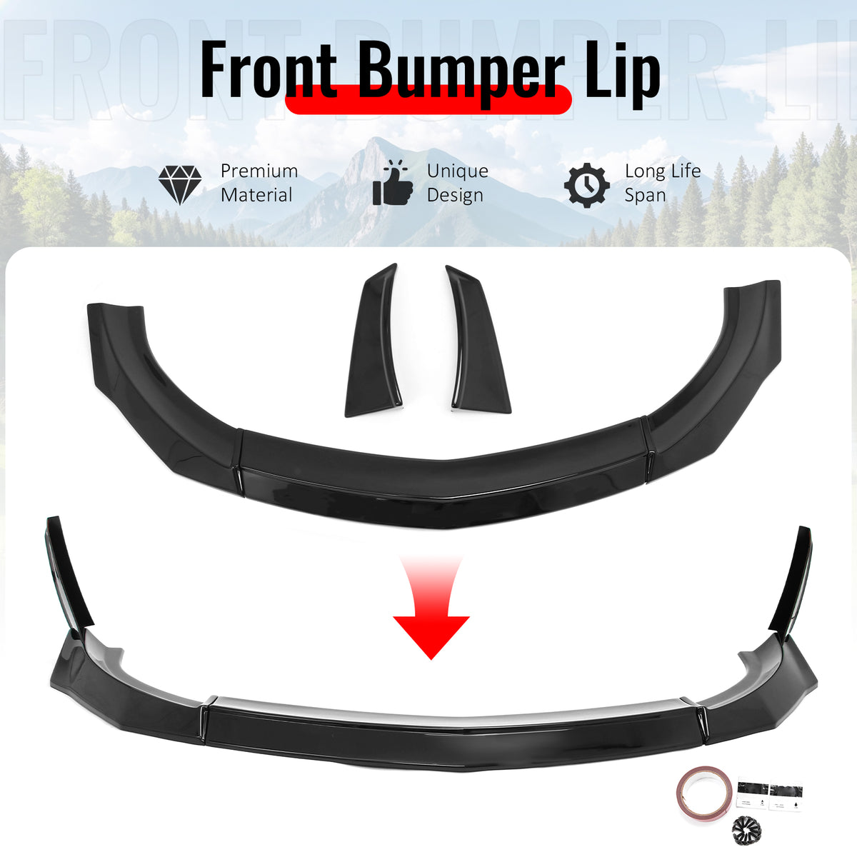 For 23-26 Nissan Z VRS Front Bumper Lip Chin Spoiler W/ Winglet Gloss Black ABS