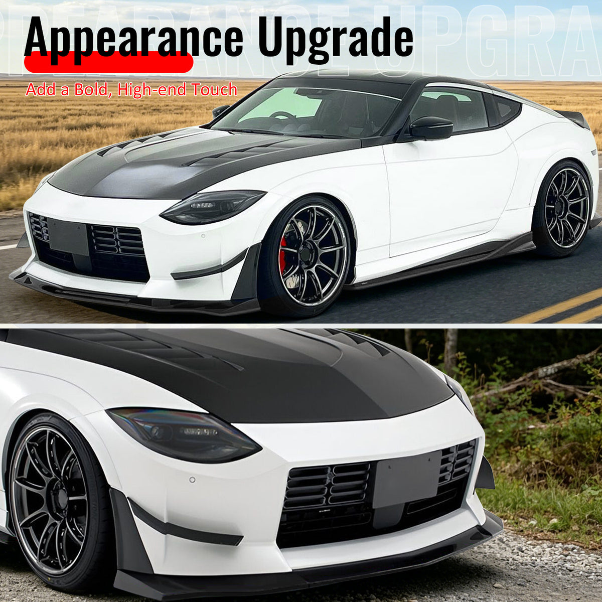 For 23-26 Nissan Z VRS Front Bumper Lip Chin Spoiler W/ Winglet Gloss Black ABS