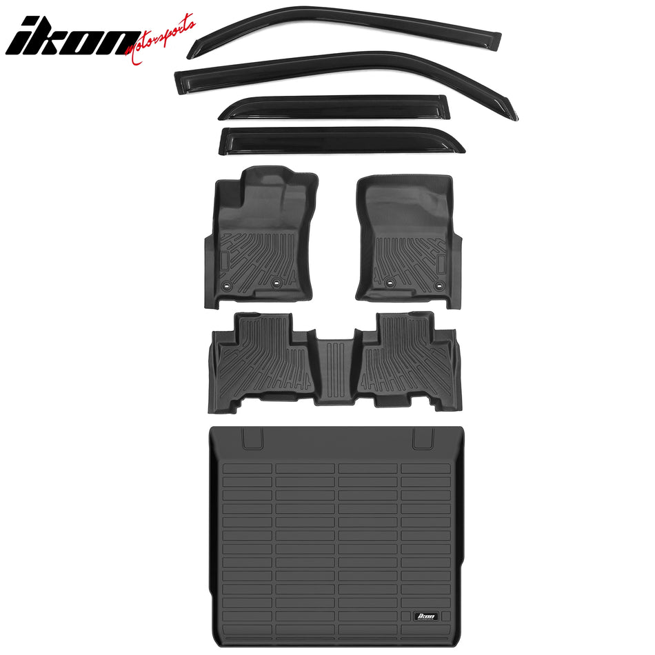 2010-2012 Toyota 4Runner 3D Molded Floor Mat TPE + Slim Window Visors + Trunk Mat
