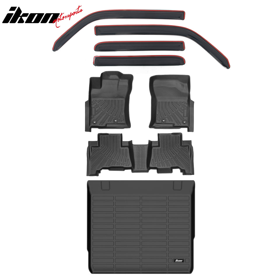 2010-2012 Toyota 4Runner 3D Molded Floor Mat TPE + In-Channel Window Visors + Trunk Mat