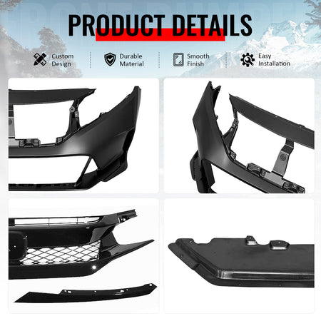 Fit 2016-2021 Honda Civic Front Bumper Cover TR Style Unpainted Black