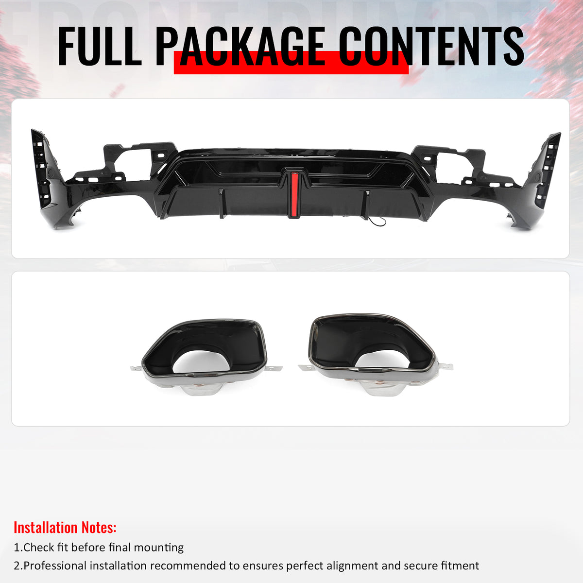 Fits 23-26 BMW G20 3-Series IKON Rear Diffuser W/LED & Exhaust Tips Gloss Black