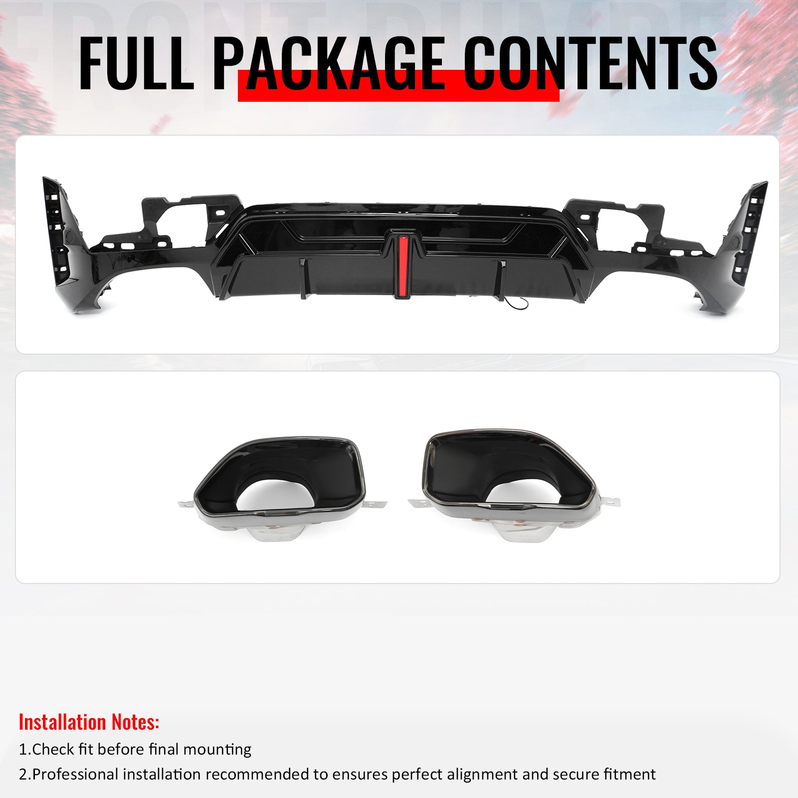 Fits 23-26 BMW G20 3-Series IKON Rear Diffuser W/LED & Exhaust Tips Gloss Black