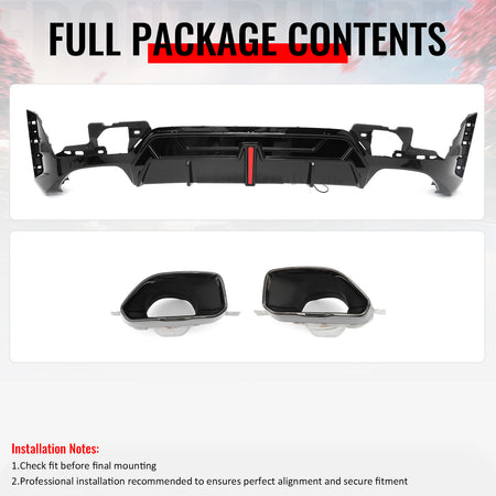 Fits 23-26 BMW G20 3-Series IKON Rear Diffuser W/LED & Exhaust Tips Gloss Black