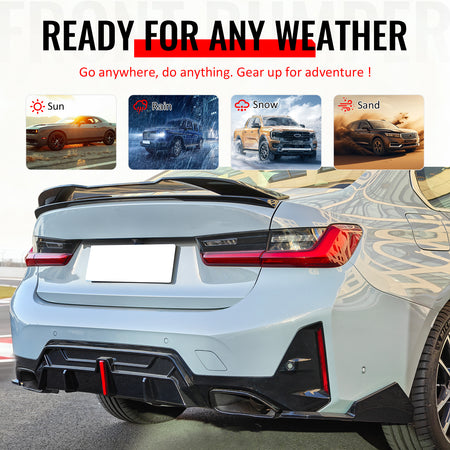 Fits 23-26 BMW G20 3-Series IKON Rear Diffuser W/LED & Exhaust Tips Gloss Black