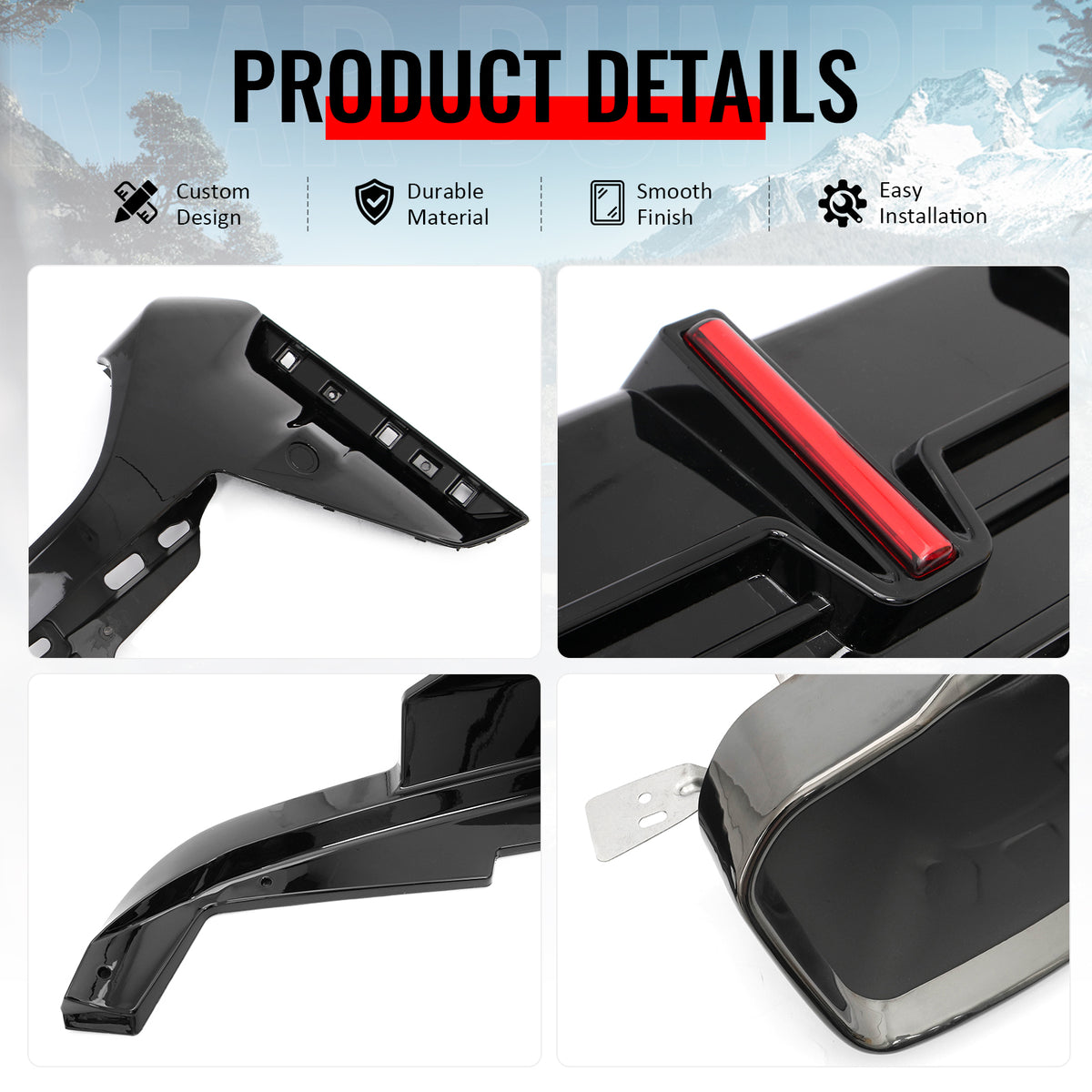 Fits 23-26 BMW G20 3-Series Rear Diffuser W/LED + Apron +Exhaust Tip Gloss Black