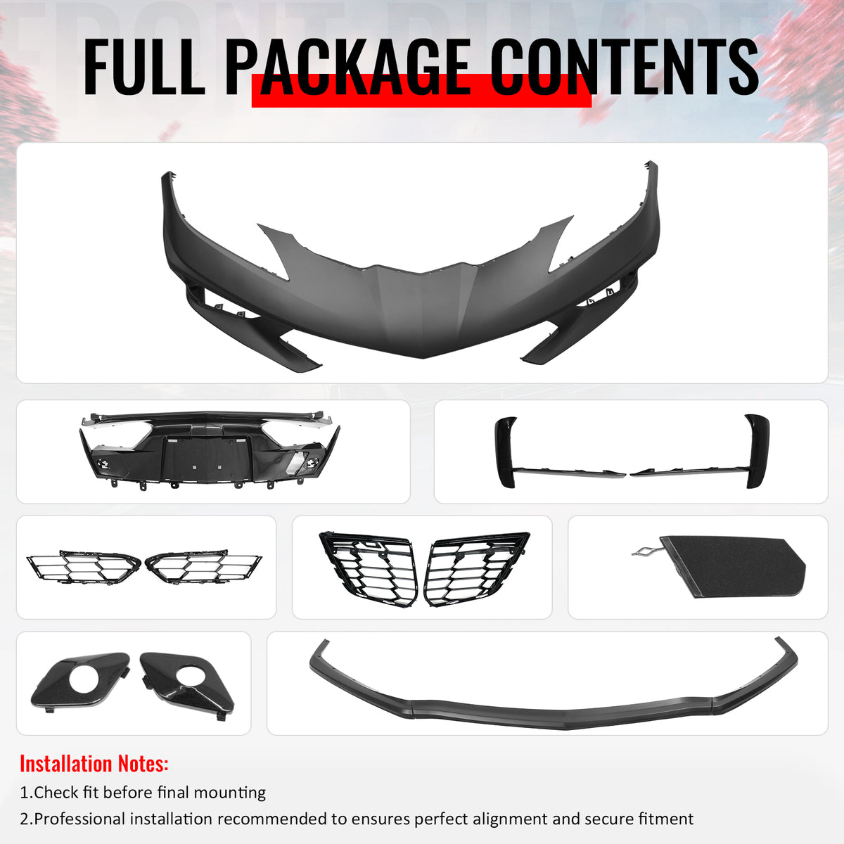 For 20-26 Corvette Stingray Front Bumper Cover OE Style PP Conversion W/ Z51 Lip