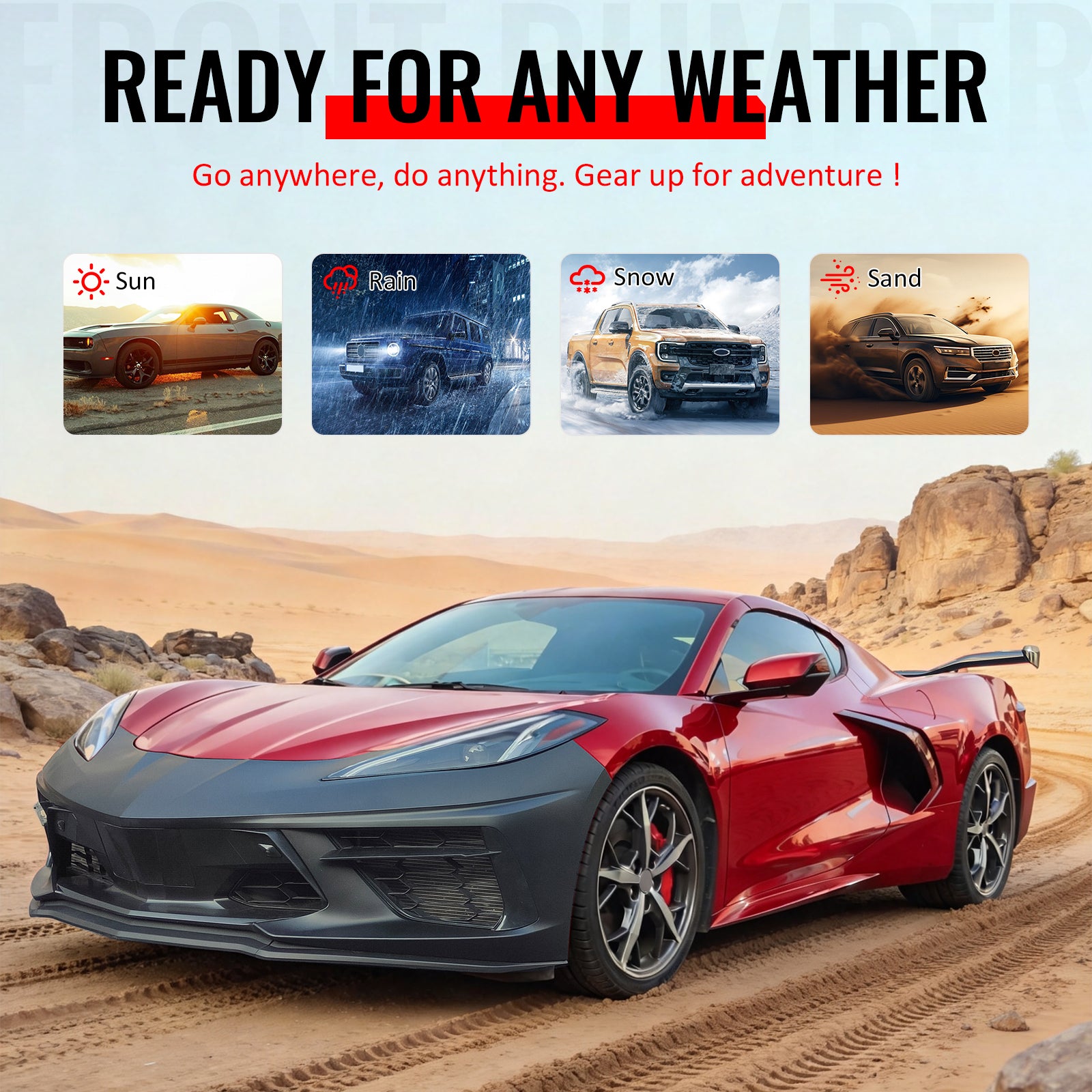 For 20-26 Corvette Stingray Front Bumper Cover OE Style PP Conversion W/ Z51 Lip