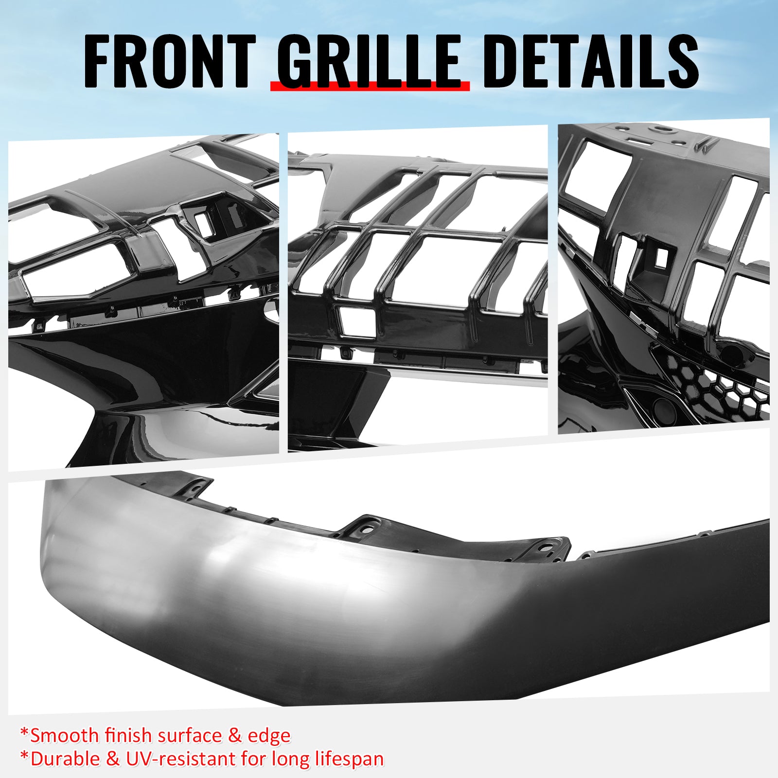 Fits 22-24 Honda Civic Varis Style Gloss Black Front Grille + Grille Molding