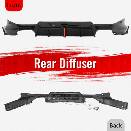 For 22-26 BMW 2-Series G42 IKON LED Rear Diffuser W/ Exhaust Tips PP Gloss Black