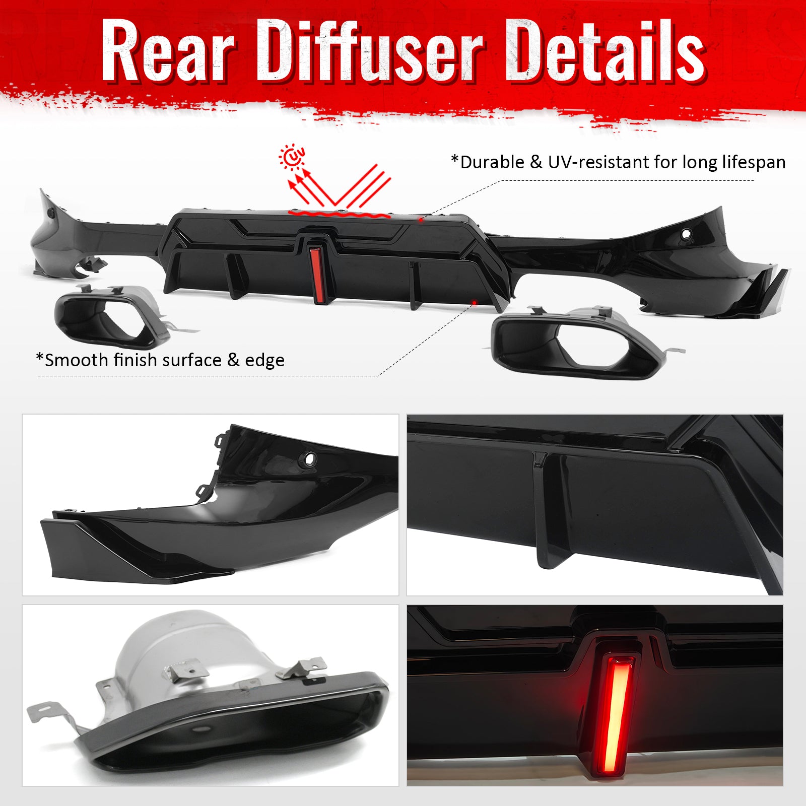 For 22-26 BMW 2-Series G42 IKON LED Rear Diffuser W/ Exhaust Tips PP Gloss Black