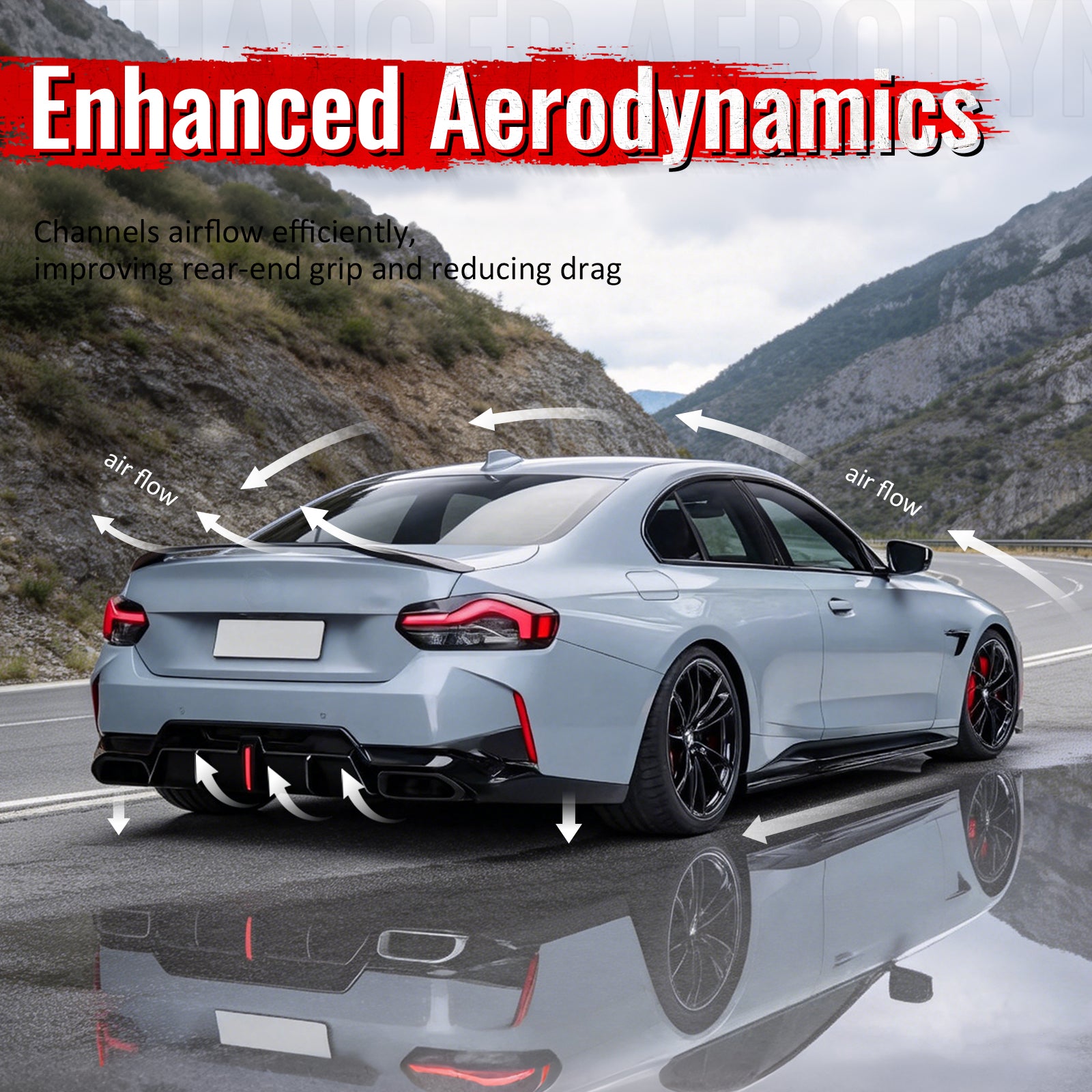 For 22-26 BMW 2-Series G42 IKON LED Rear Diffuser W/ Exhaust Tips PP Gloss Black
