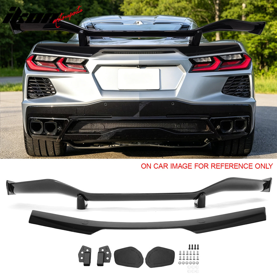 2020-2026 Chevy Corvette C8 Z07 Style Dry Carbon Fiber Gloss Black Trunk Spoiler + Primer Black Panel