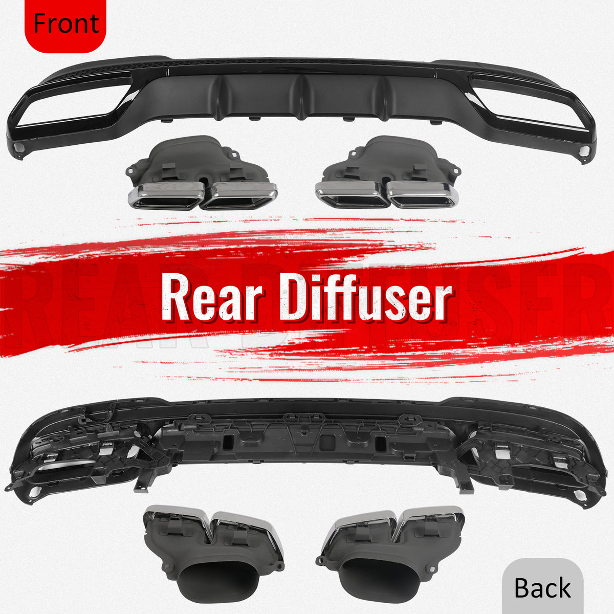 For 14-16 Benz E-Class E250 E350 E400 E63 Style Rear Diffuser Silver Exhaust Tip