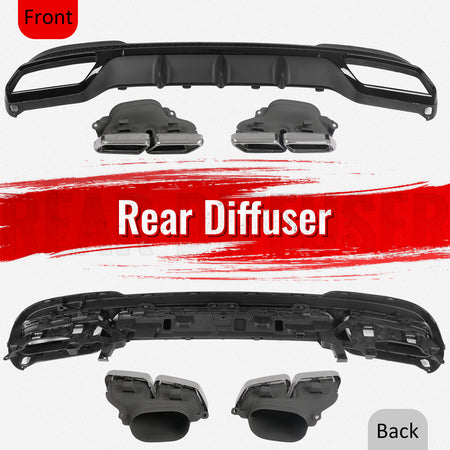 For 14-16 Benz E-Class E250 E350 E400 E63 Style Rear Diffuser Silver Exhaust Tip