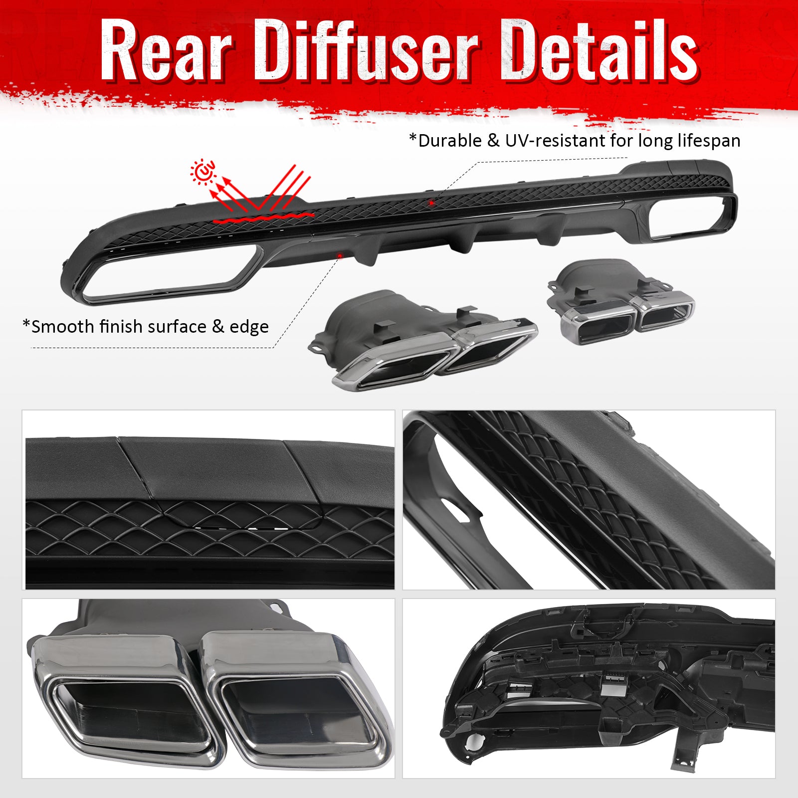 For 14-16 Benz E-Class E250 E350 E400 E63 Style Rear Diffuser Silver Exhaust Tip