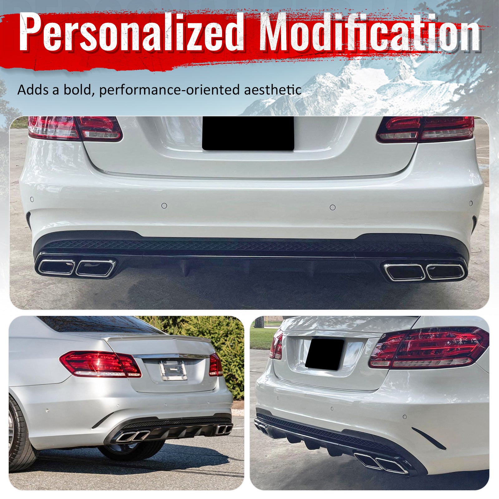 For 14-16 Benz E-Class E250 E350 E400 E63 Style Rear Diffuser Silver Exhaust Tip