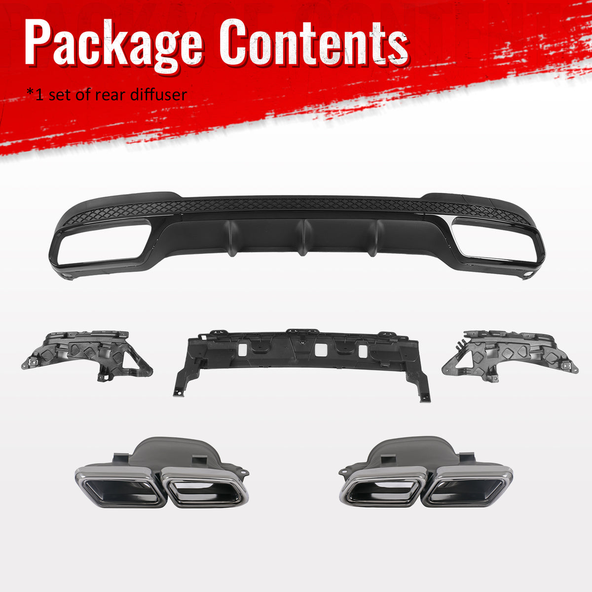 For 14-16 Benz E-Class E250 E350 E400 E63 Style Rear Diffuser Silver Exhaust Tip