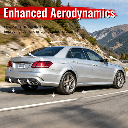 For 14-16 Benz E-Class E250 E350 E400 E63 Style Rear Diffuser Silver Exhaust Tip